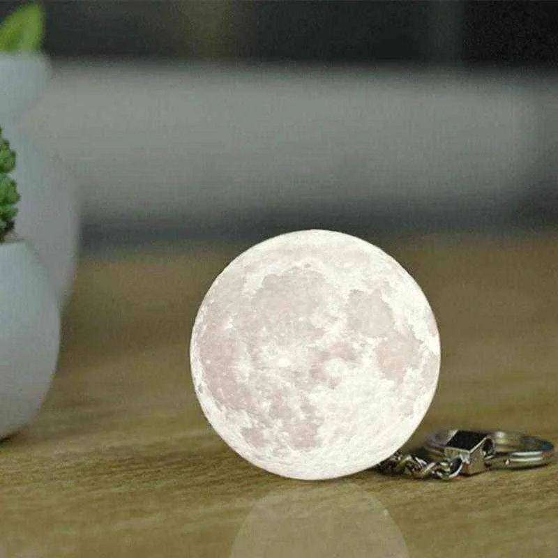 Creative Moon Night Light with LED Touch Switch Ceychains Portable 3D Printing Round Moon Keychain Light Light Accessories AA220318