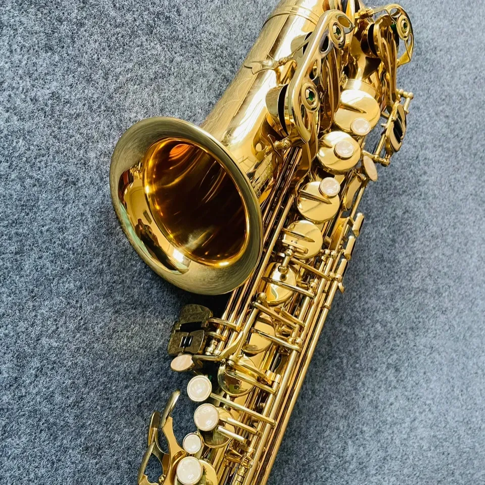 E-tune Professional Alto Saxophone Classic 802 Modello a doppio tappeto a doppia crepa del corpo Strumento SAX placcato in oro.