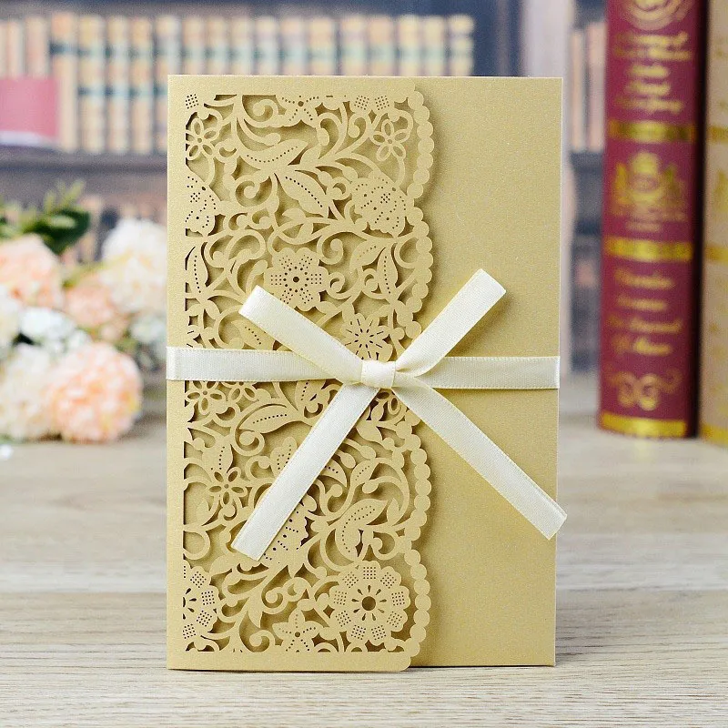 Sample Laser Cut Invitation Lace Flowers Greeting Customize With RSVP Card Ribbon Wedding Party Supplies 220711
