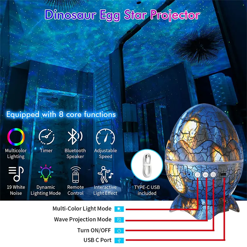 USB Star Galaxy Projector Light with Bluetooth Remote Control Night Lamp for Kids Room Skylight Party Living Gaming Room Decor204t