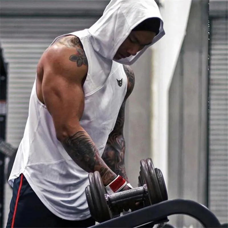Merk Fitness Kleding Bodybuilding Mens Tank Top met Hooded Gym Stinger Hoodie Tops Workout Singlet Mouwloos Shirt 220331