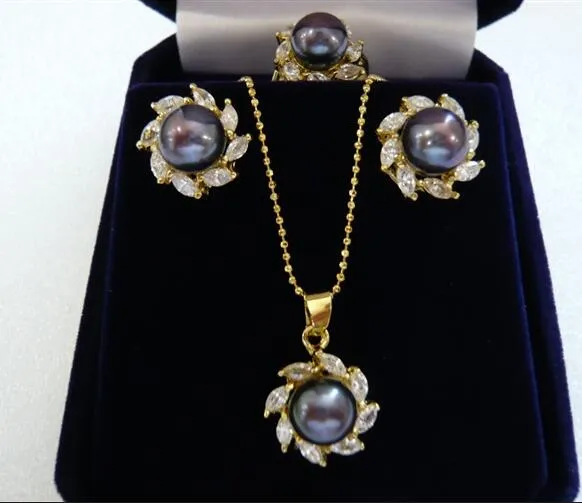 Akoya Cultured Pearl ring earrings necklace Pendant set AAA Grade