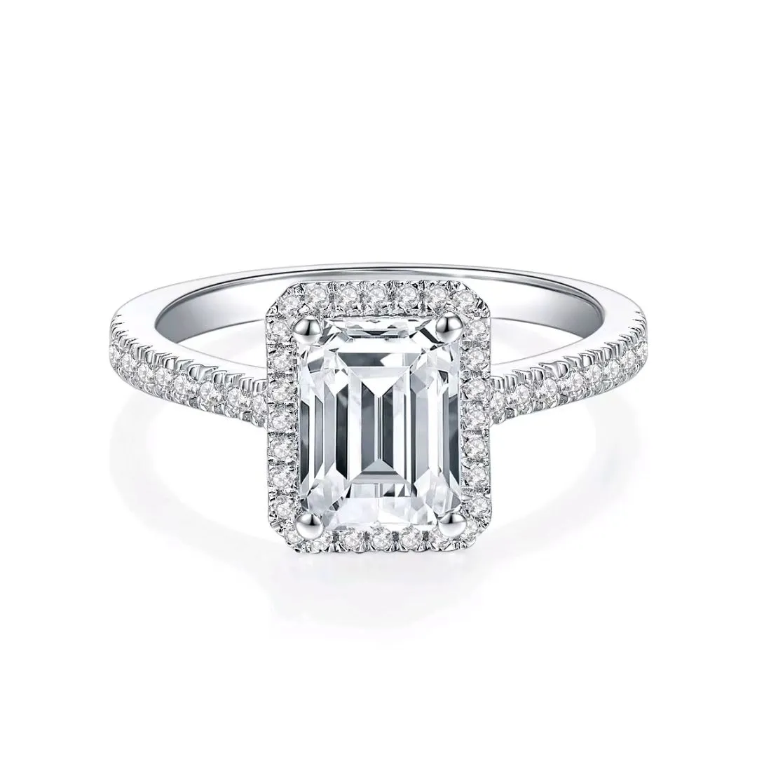 Halo Emerald Cut Moissanite Women Engagement Ring Trendy Fashion Style Moissanites Stone Ring2521