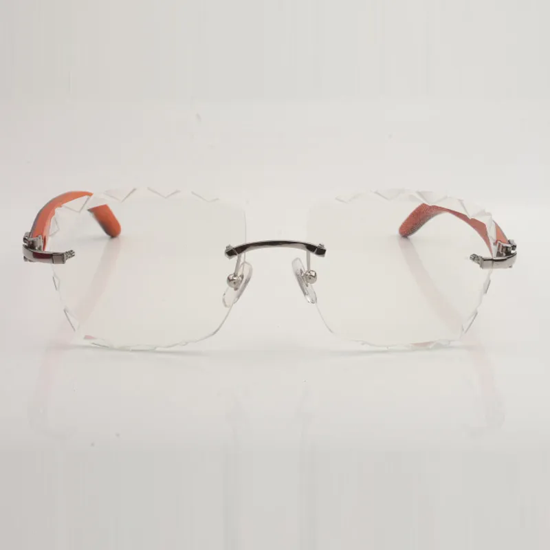 Nieuw ontwerp gesneden brilmonturen met heldere lens 3524028 oranje houten brilveren, unisex maat 56-18-140 mm Express255i