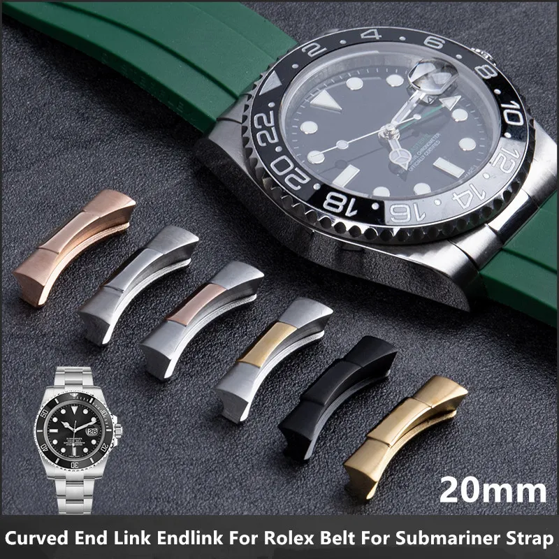 20mm Endlink Curvo Endlink Just For Rolex Watchband Submariner Watch Band Pulseira De Couro De Borracha Conexão Perfeita 220617