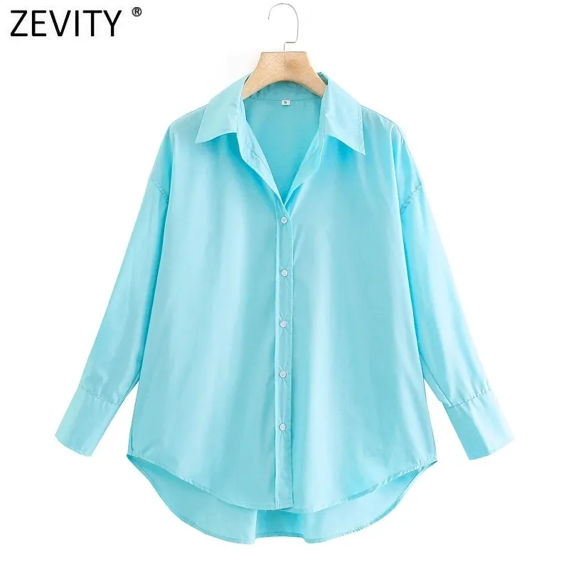 Zevity Women Simply Candy Color Casual Slim Poplin Shirts Office Ladies Long Sleeve Blouse Roupas Chic Chemise Tops LS9405 220725