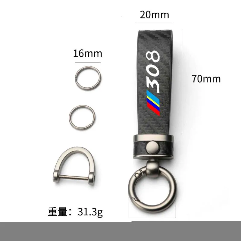 キーチェーン高級カーボンファイバーパターンカーキーチェーンロゴプジョー向けカスタムキーリング308 407 508 2008 3008 AccessoriesKeyChains2089