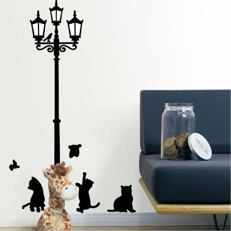Creative Diy Ancient Lamp Cats and Birds Wall Sticker Cartoon Wall Mural Home Decor Room Kids Decals WALLPAPS 220727