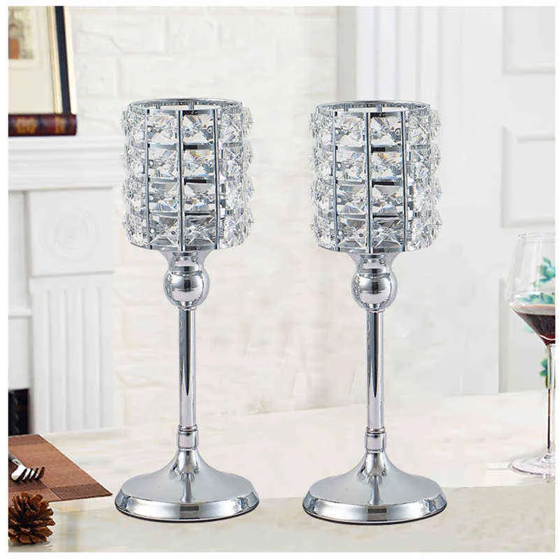 Shiny Crystal Candle Houders Bruiloft Centerpieces Candle Lantern Gold Silver votives Candelabra Christmas Candlestick H220419