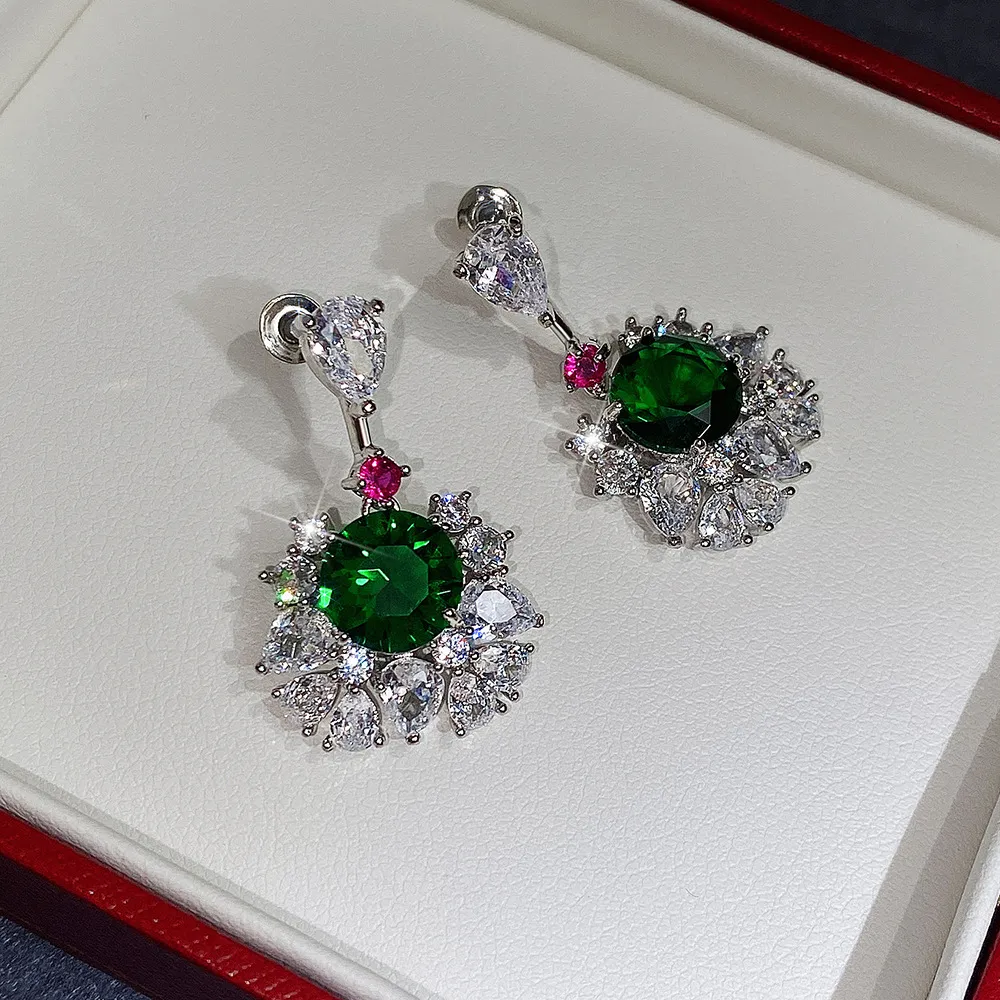 e de mode fleur balancent 925 bijoux en argent vert clair cubique Zircon femmes mariage mariée boucle d'oreille amant cadeau accessoire 1951130