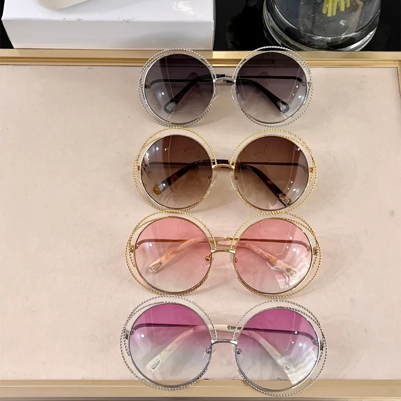 Óculos de sol de luxo para mulheres homens de sol dos óculos de moda de moda rosa quadro circular os óculos designers de ladras C Caixa de óculos de sol nova