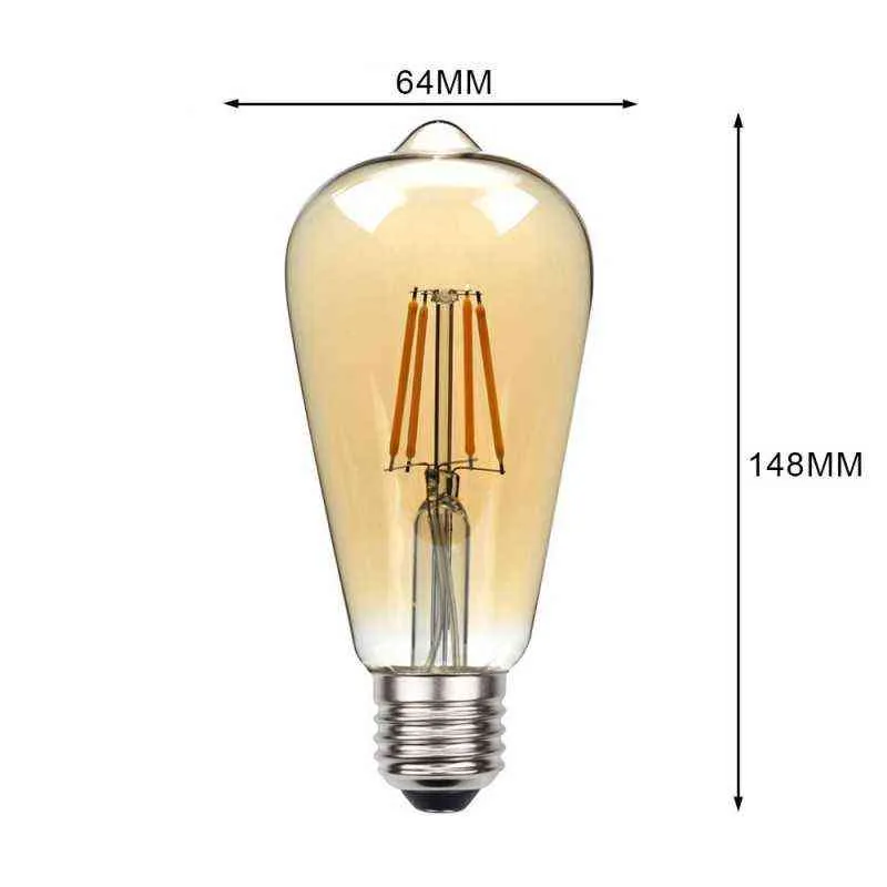 ST64 4W 6W 8W Edison LED Filament BULB LAMP 220V E27 Vintage Antique Retro Edison Ampoule Ersätt glödlampan H220428