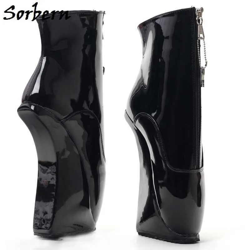 Sorbern Sexy Afsluitbare Rits Enkellaarzen Heelless Schoenen BDSM Fetish Teen Pijnlijke Boot Hidden Heel Schoenen Slaaf Schoenen Plus Size