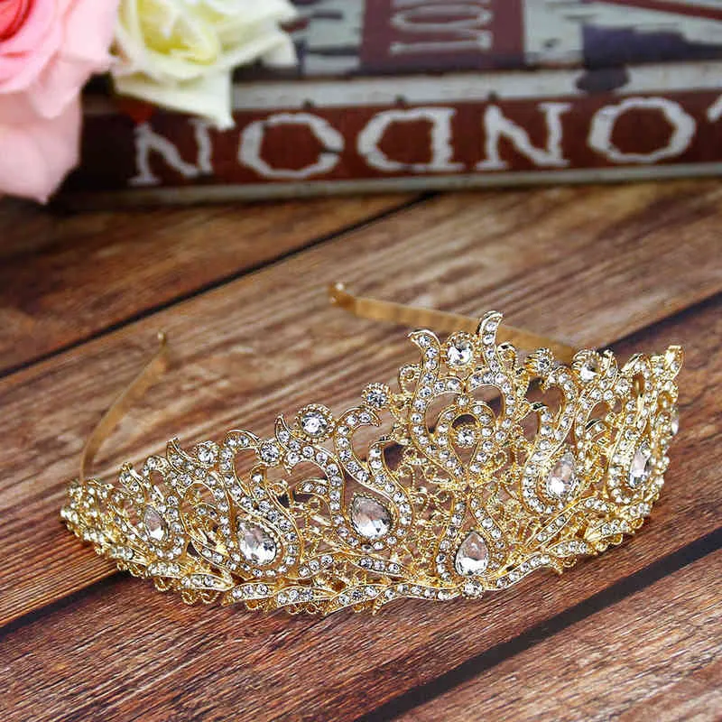 Sunspicems Elegent Algeria Morocco Crown Tiaras For Women Headpieces Gold Color Crystal Arab Wedding Jewelry Bridal Hairwear AA220323