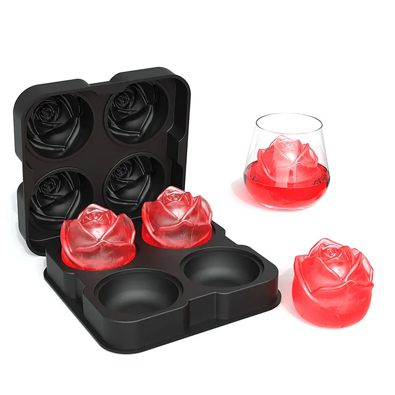 Ice Ball Silicone Mold 4 Holes Rose Cube Tray Whisky DIY Hemmad Cream Maker Bar Tools Kitchentools 220509