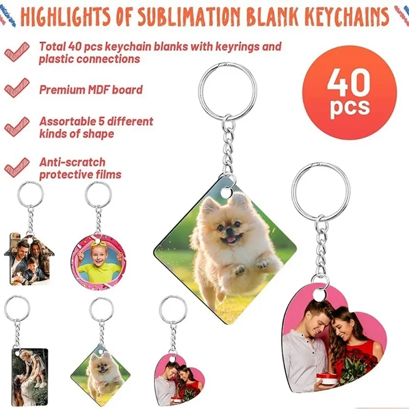 160st Set Blank MDF Thermal Transfer Board SUBL Printing Keyring KeyChain for Heat Press Machine Creative Gift 220516