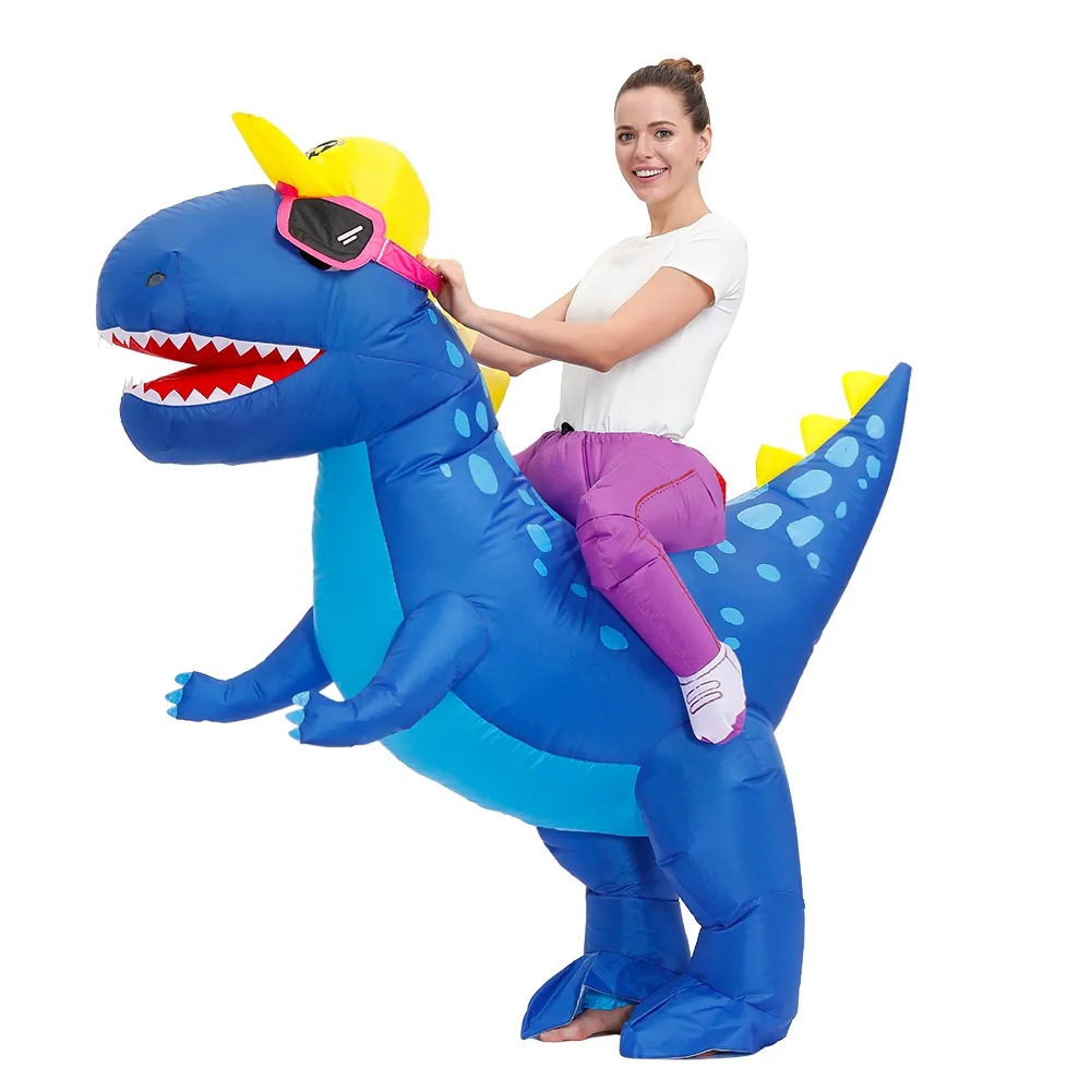 Costume de poupée mascotte fête de pourim pour adulte homme femmes bleu lunettes de soleil gonflable dinosaure Costume Halloween Cos t-rex Costume