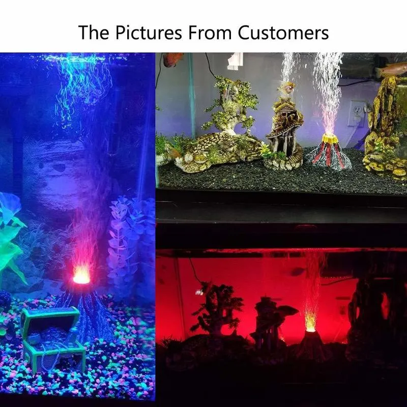 Aquarium Volcano Ornament Air Pump med LED LAMP AIR STONE BUBBLER FISH TANK DECORATIONS 220629