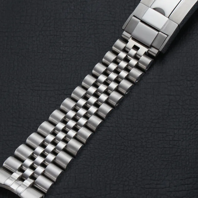 Jubileu Watch Band Strap 20mm 316l Aço inoxidável Bracelet Silver Glide-Lock Fivele para 40mm Sub Watch Case 220622