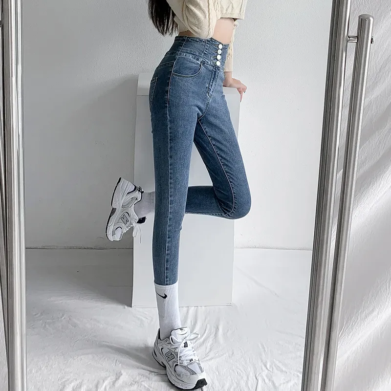 Jeans da donna ZOENOVA Jeans skinny a matita Quattro bottoni Vintage a vita alta Donna Slim Stretch D 220824