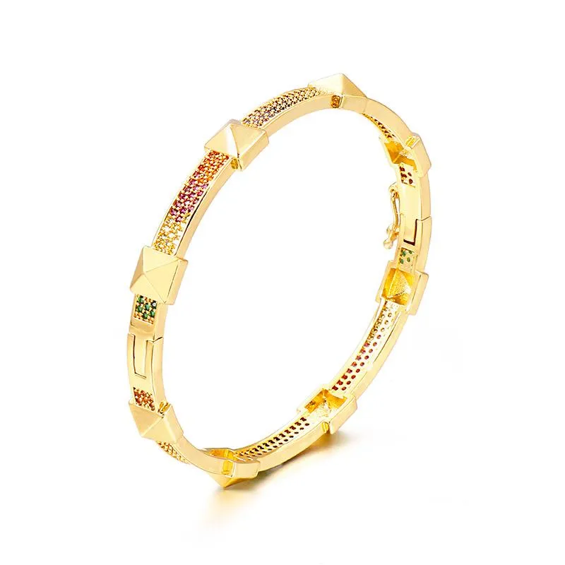 New Hot Fashion Women Bracelets Jewelry Yellow Gold Plated Micro Setting Colorful CZ Bangles Bracelet for Girls Women Nice Gift