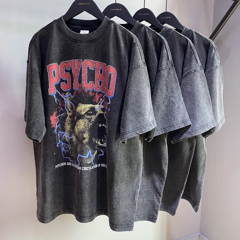 TIDESHEC Heren T-shirt Brief Vicious Hond T-shirt Gewassen Oversize Losse Casual Grafische Tee Top Mannen Vrouwen Harajuku T-shirt 220610