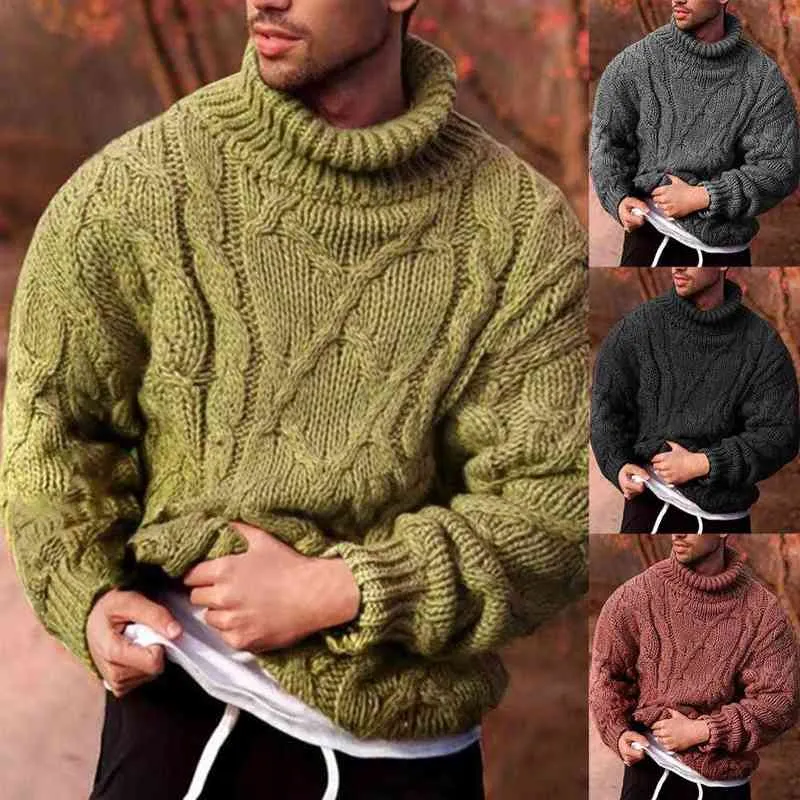 秋の冬の男性セーターソリッドカラーツイストニットコルトセーターウォームニットセーターメンジャンパーセータープルホムL220801