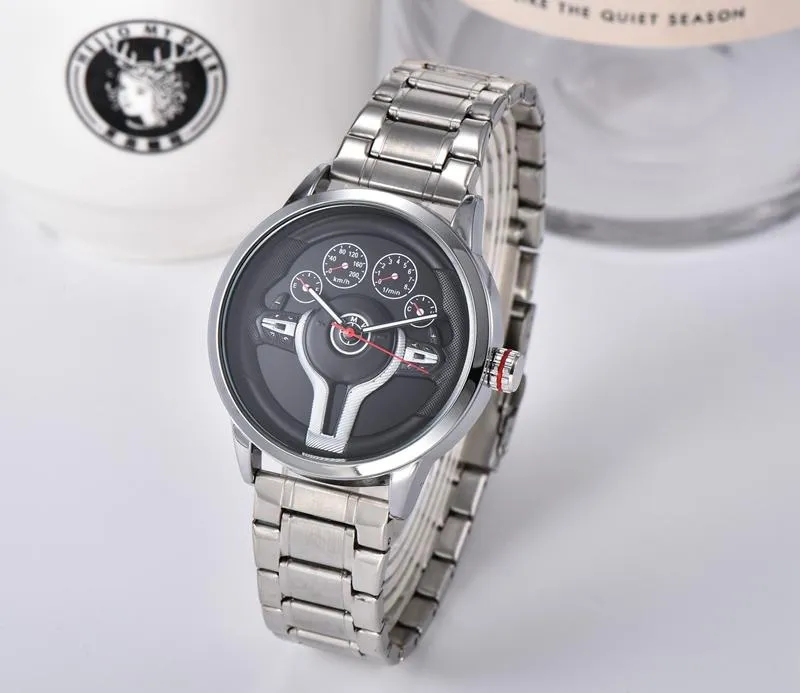 2022 New High Quality Men Luxury Watches Three Stitches Series Mens Quartz Watch European Top Brand Steel Strap Clock Fashion Car Steering Wheel Men's Gift Four