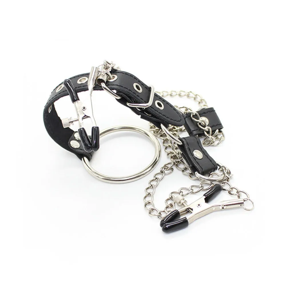 Manyjoy SM Nipple Clamps With Cock Ring Penis Metal Chain Breast Clips Fetish Restraints Exotic Accessories