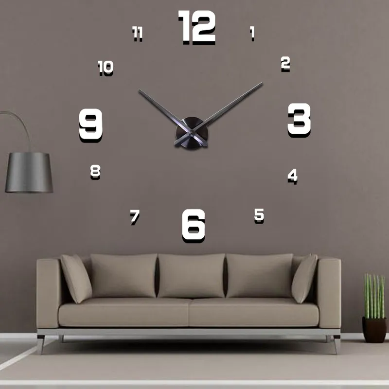 Modern ontwerp Grote wandklok 3D DIY Quartz Klokken modehorloges acryl spiegelstickers woonkamer huisdecor Horloge 220813