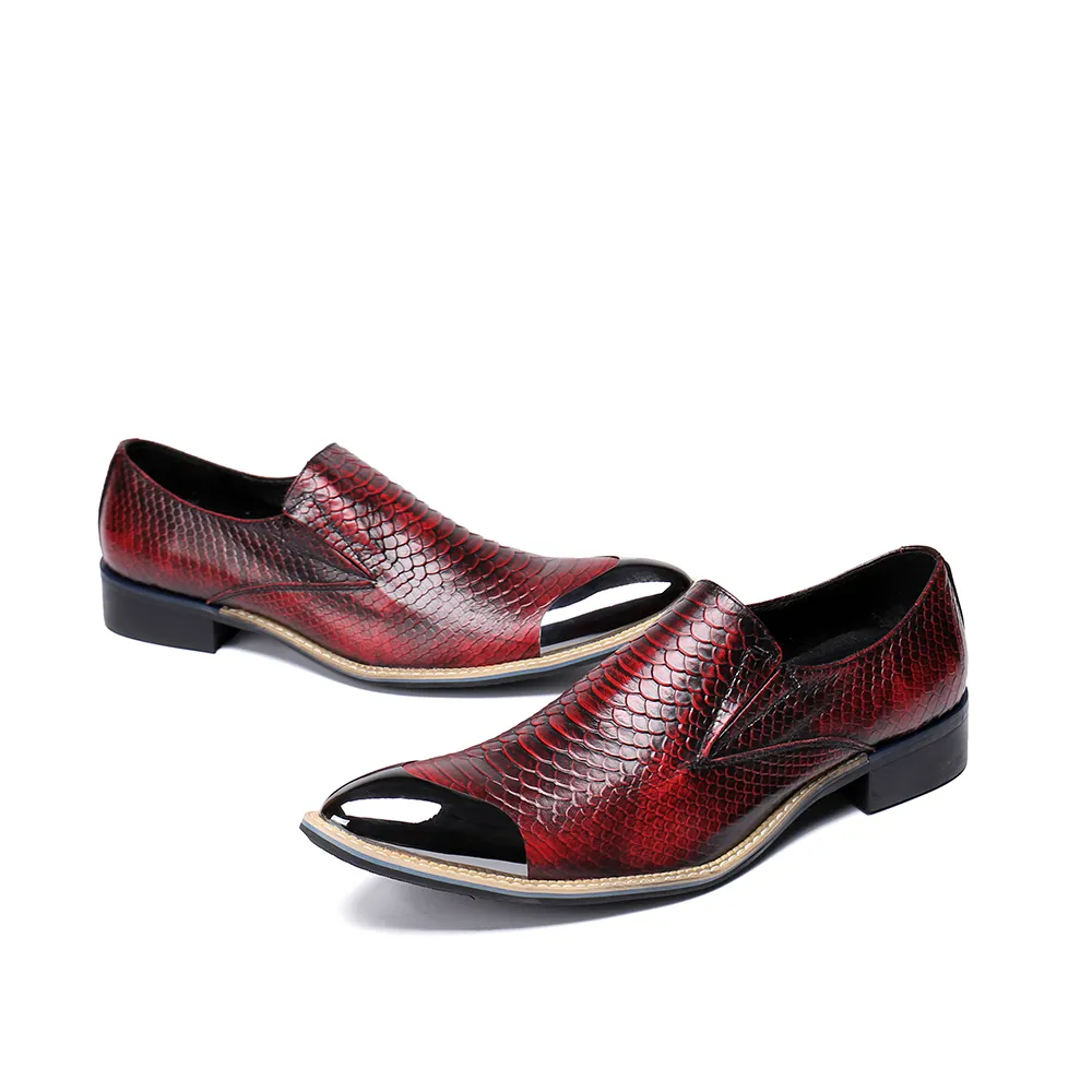 Nowe wino czerwone oryginalne skórzane buty formalne buty plus size spiczasty palce u nogi palec weselny płaskie buty męskie buty sukienki