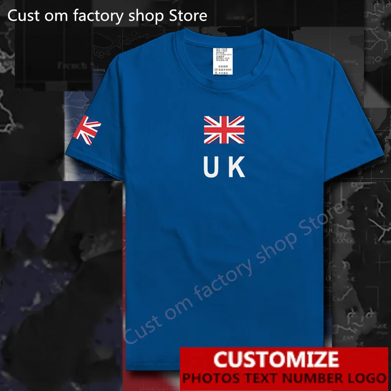 Camiseta con la bandera del país del Reino Unido Reino Unido de Gran Bretaña camiseta personalizada gratis DIY nombre número 100 camisetas de algodón 220620