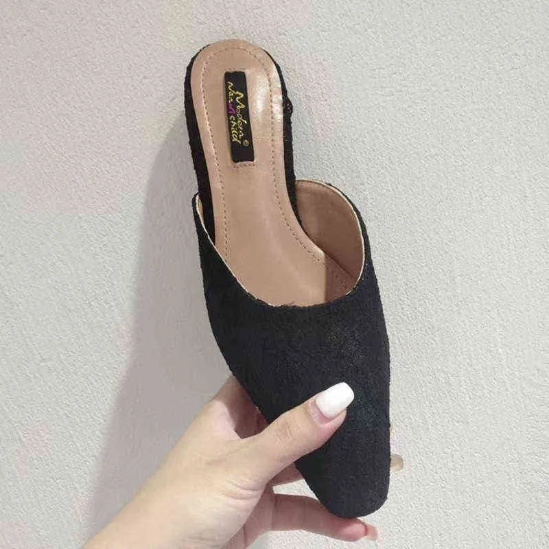 슬리퍼 패션 여성 레이스 메쉬 공기 얕은 슬라이드 라운드 발가락 검은 베이지 비치 신발 우아한 여자 크기 39 220328