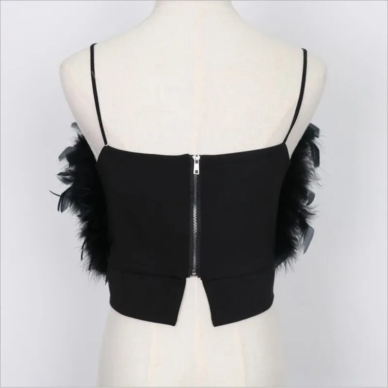 ファッション女性のセクシーな毛皮の上のトップスキャミスカジュアルタンクベストノースリーブReal Ostrich Feather T02 220318