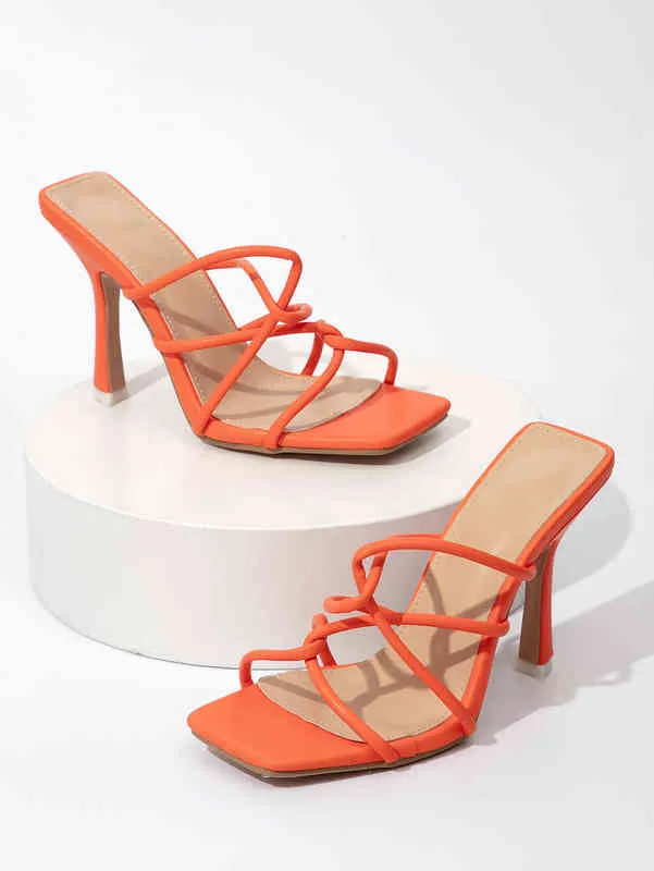 Sandalen glijbanen High Heel Women 2022 Nieuwe vierkante teenpompen