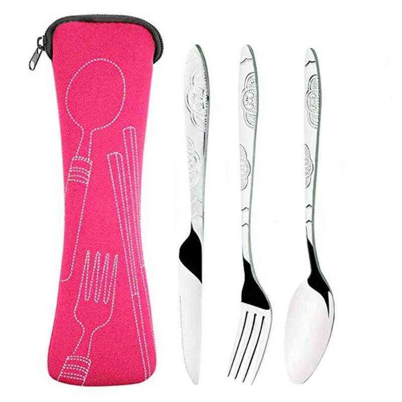 Stainless Steel Cutlery Set Fork Spoon Knife Dinnerware Kit for Outdoor Travel Camping Portable Dinner Tableware Y220530