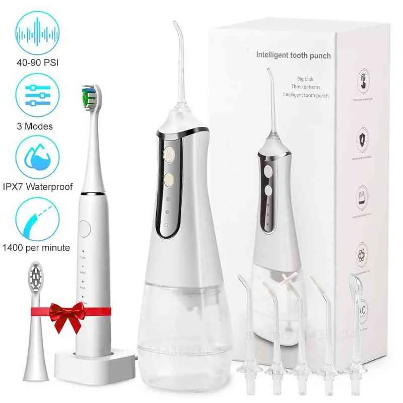 Professionelle Dental-Wasserstrahl-Munddusche, elektrische Zahnbürste, Geschenk, kabelloser Zahnreiniger, wiederaufladbare USB-Flosser 2206014372584