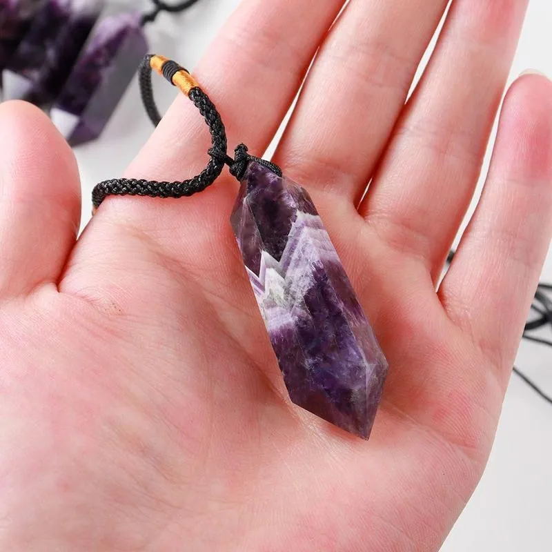 Pendant Necklaces Natural Polished Jewelry Necklace Amethyst Pillar Gemstone Point Healing Chain Power Rough Crystal And Stones Sp247l