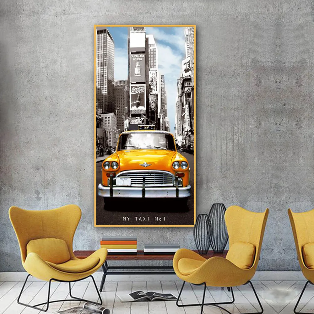 Нью -йоркское желтое такси холст рисовать картинка на стену настенные картинки для гостиной для гостиной домашний декор стены
