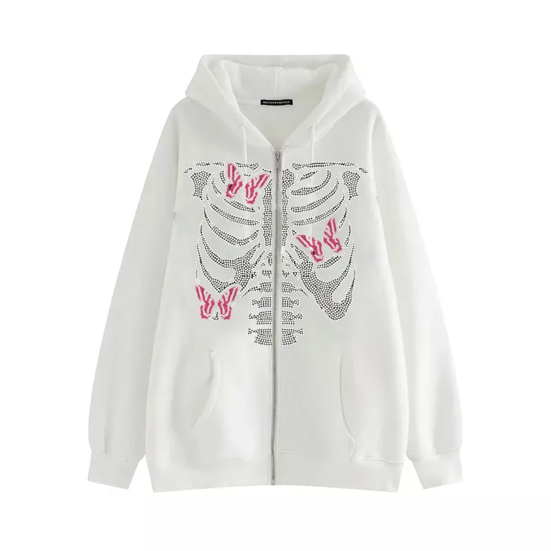 Gothic Kläder Hip-Hop Street Butterfly Skull Oversized Hoodie Kvinnor Trend Loose Zipper Sweatshirt 220406