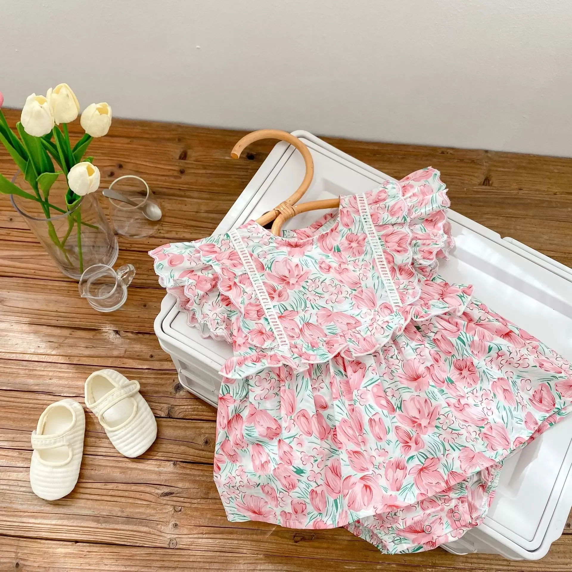 Ins – barboteuse d'été à manches courtes, imprimé floral rose, vêtements d'escalade pour bébés filles de 0 à 24 mois