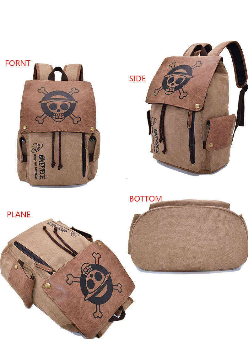 Anime Sırt Çantası Seyahat Sırt Çantaları Luffy Tek Parça Cosplay Eren Çantası Karikatür Tuval Açık Gençler Schoolbag Omuz Çantaları AA220316