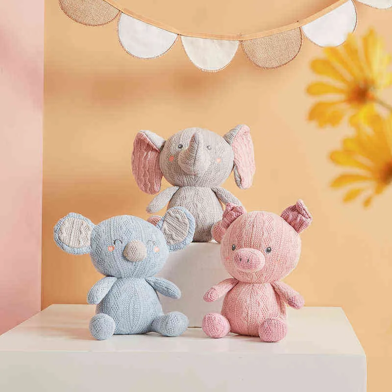 Knitted Beautiful Animal Plush Toys Super Soft Cartoon Filled Dino Elephant Pig Rabbit Koala Dolls For Children Baby Doll Home decor J220704