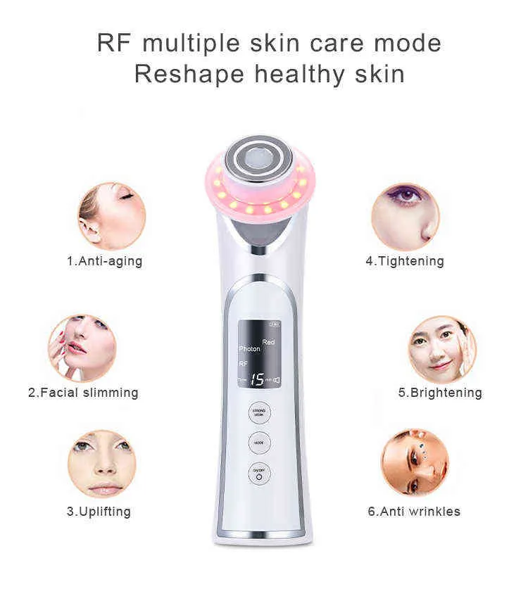 Dispositivi la cura del viso Tinwong New Rf Ems Led Photon Beauty Jade Massager Skin Tool Lifting Stringere la rimozione delle rughe 0727