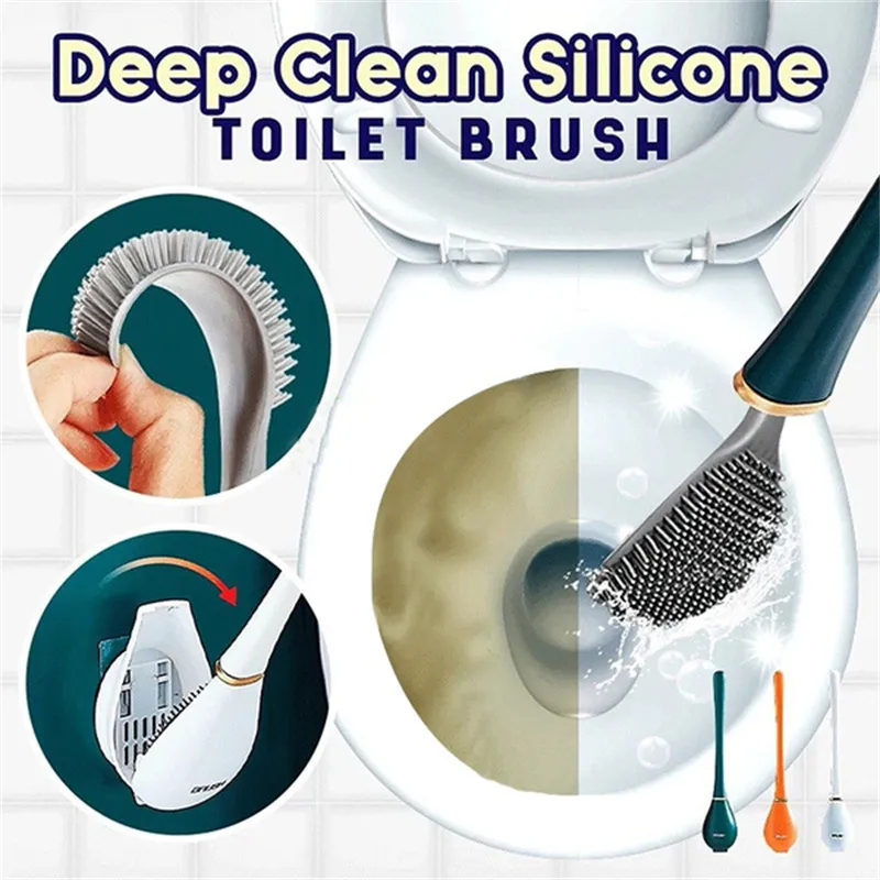 Silicone Toilet Brush Flexible Head Commode Automatic Opening Closing Cleaning No Dead Corner Bathroom Accessories 220511