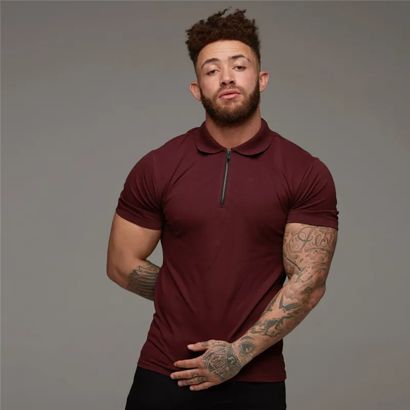 Muscleguys Man Casual Fashion Plain Color Short Sleeve High Quality Slim Shirt Men Fitness Polo Homme 220614