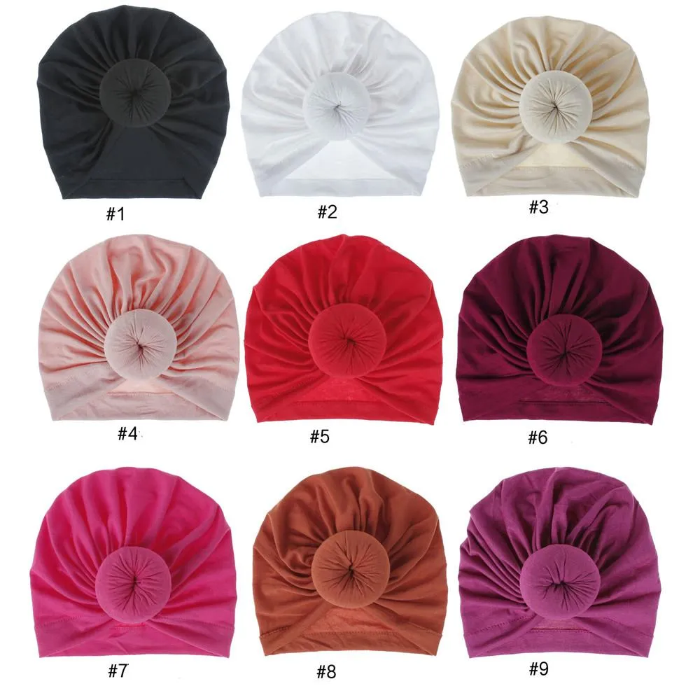 Baby Turban Bonnet Soild Color Bawełna górna górna część wewnętrzna hidżab afrykański skręt headwrap dziewczęta chłopcy głowa głowa Indie Hat Hidżabs czapka