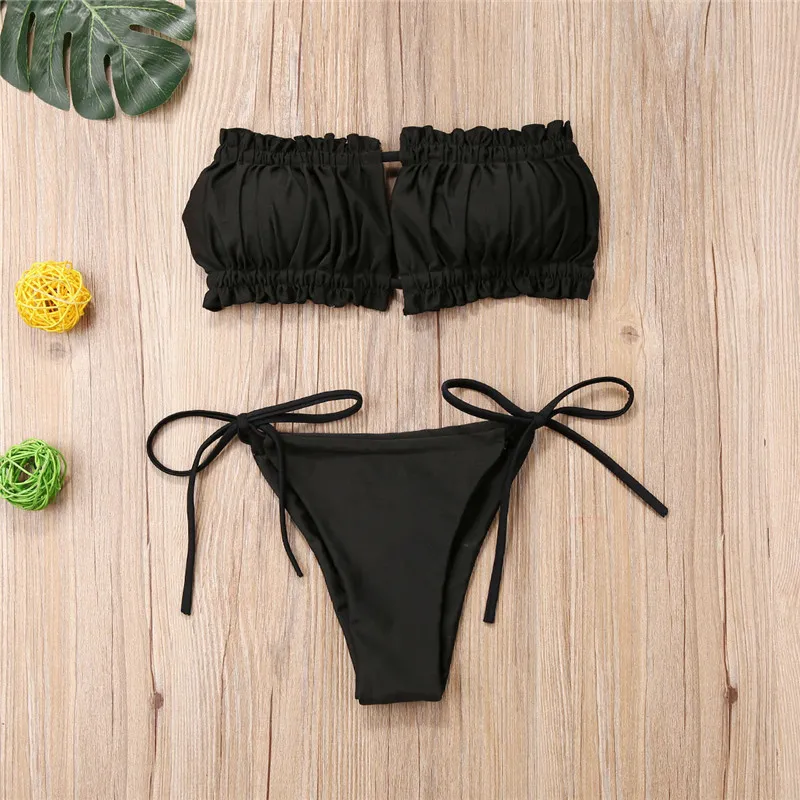 Mulheres de verão Push up Bikinis Set Color Solid Color sem alças trafas de banho para mulheres Bandagem acolchoada de praia de praia Lady 220527