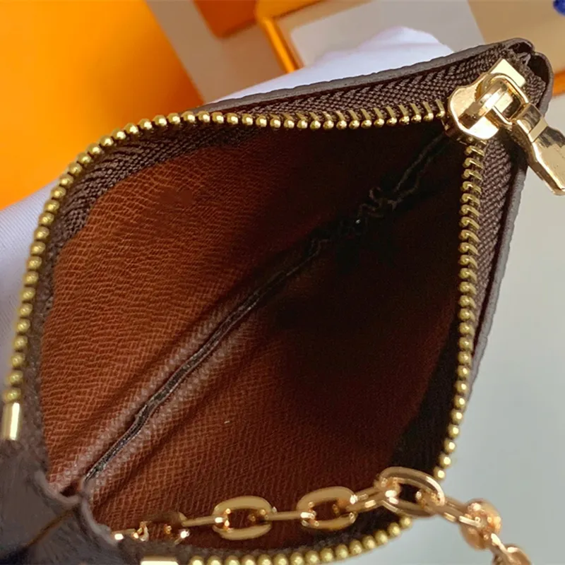 Lüks tasarımcı fermuarlı para çanta kartı tutucu kahverengi yüksek kaliteli deri cüzdan kadın cüzdanlar erkek anahtarlık kredi cüzdan çantası tra314t