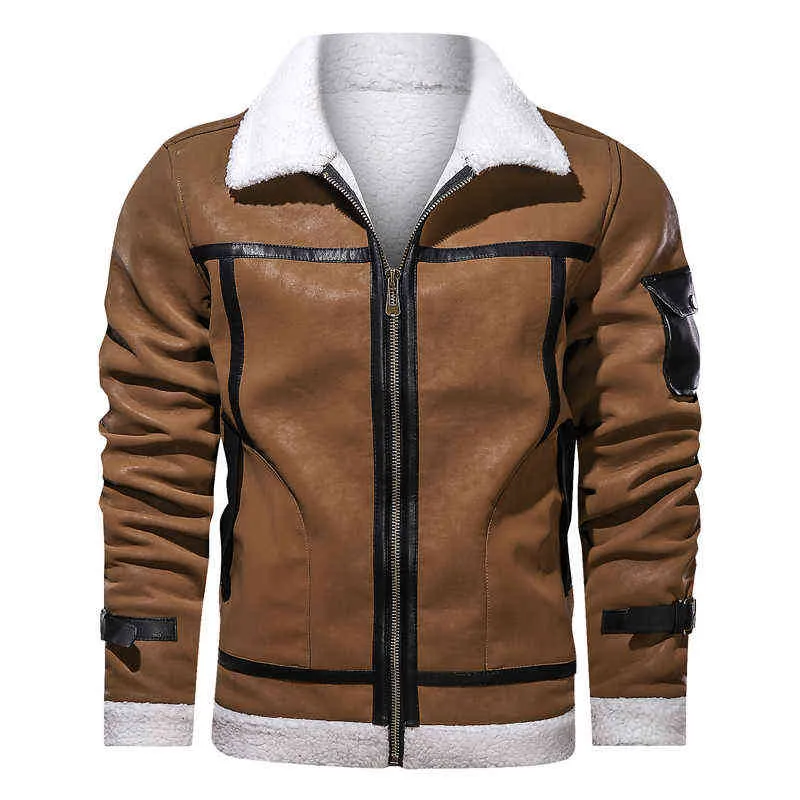 EUR/US -maat Heren Casual faux bont Leather Jacket Motorfiets PU Jackets Winter Outerwear Men Men Bont kraagjassen Mannelijke kleding L220801